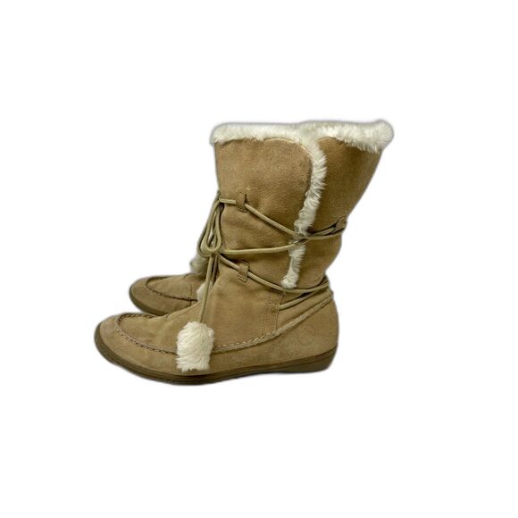 AirWalk 9.5M SlipOn Suede Leather Faux Fur Lined Winter Tan Boots Grip Sole - Picture 1 of 9